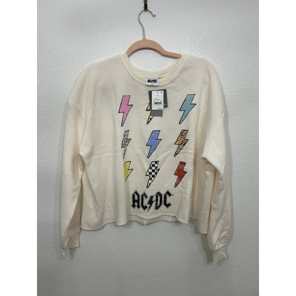 AC/DC WOMENS JUNIORS ACDC  CROPPED SWEATSHIRT SIZE L NEW